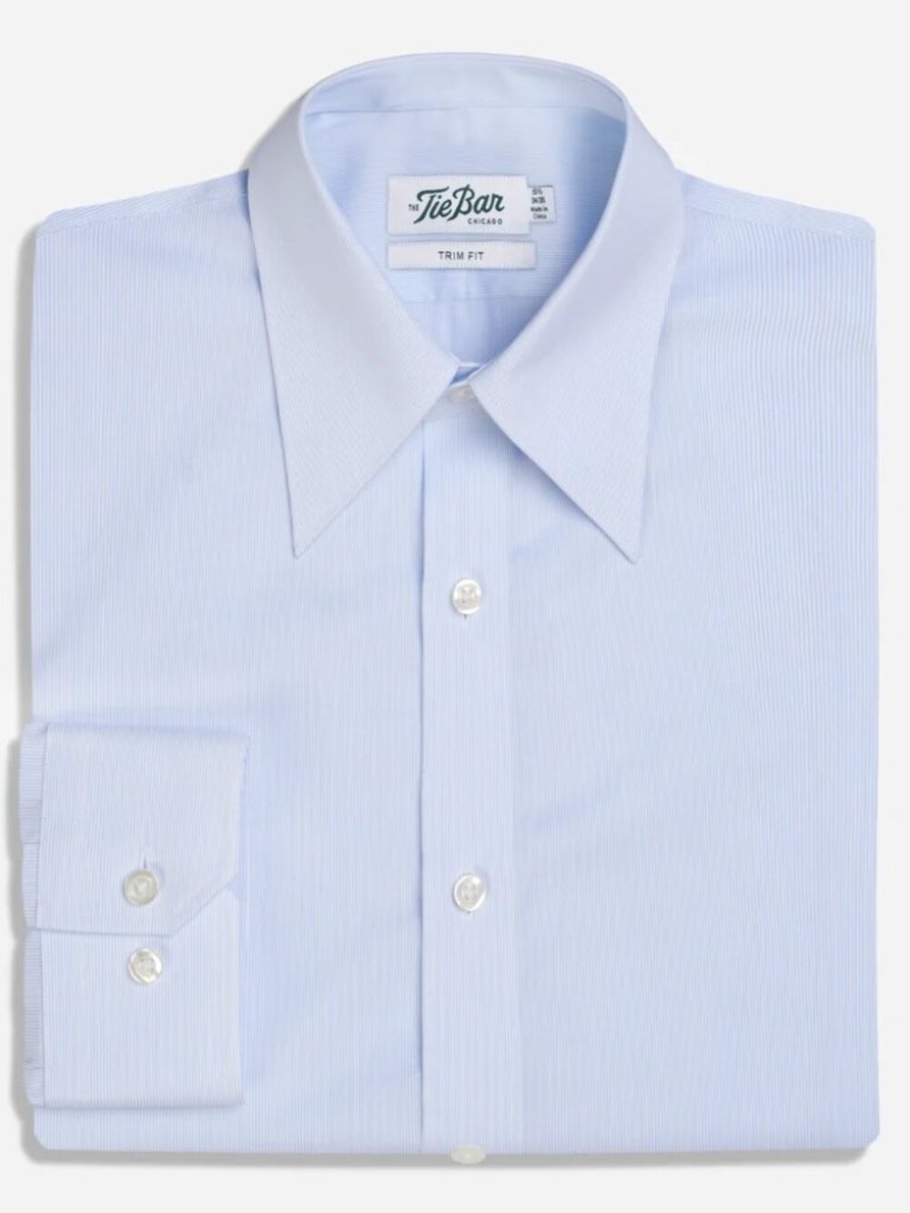 The Tie Bar Pinpoint Hairline Stripe - Long Point Collar Blue Non-Iron Shirt